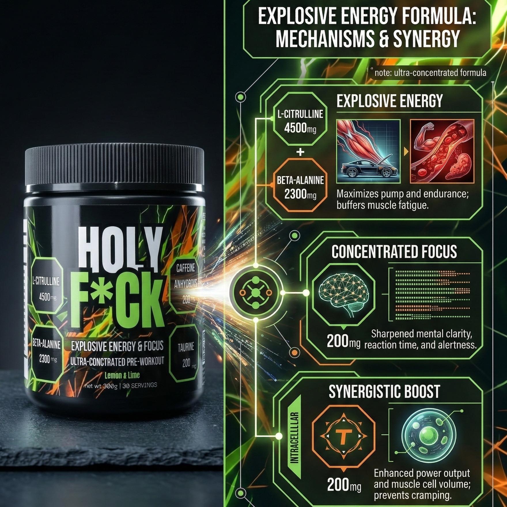 Holy F*ck Explosive Pre-Workout Powder | High-Stim Energy, Insane Pumps & Focus | 30 Servings - LEMON & LIME