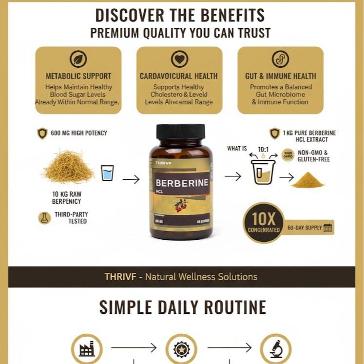 THRIVF Berberine HCL 600 mg 60 Capsules for Enhanced Wellness