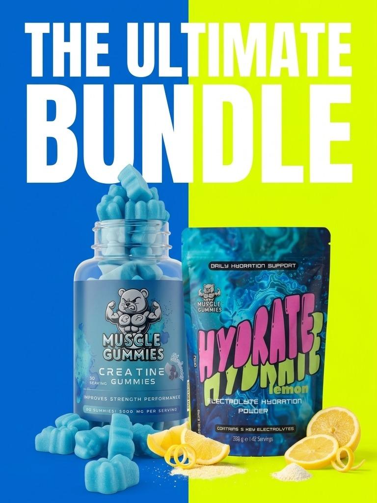 Muscle Gummies Ultimate Performance Bundle - Creatine Monohydrate Gummies 5000mg and Hydrate Lemon Electrolyte Powder for Strength, Muscle Growth and Daily Hydration Support