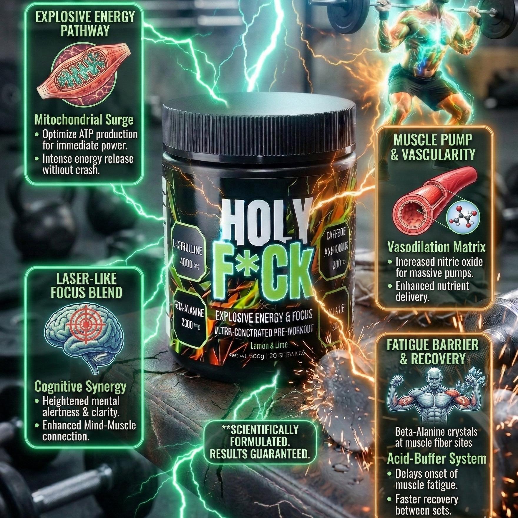 Holy F*ck Explosive Pre-Workout Powder | High-Stim Energy, Insane Pumps & Focus | 30 Servings - LEMON & LIME