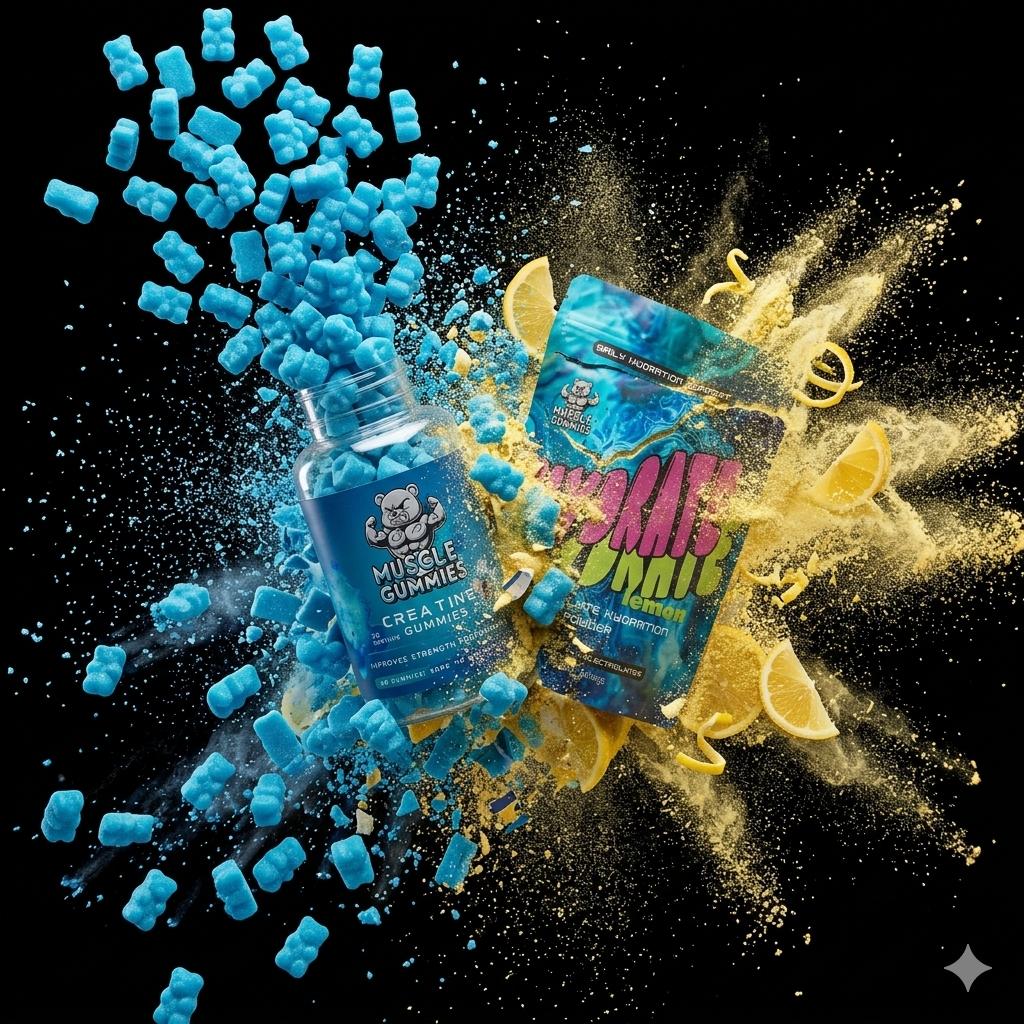 Muscle Gummies Ultimate Performance Bundle - Creatine Monohydrate Gummies 5000mg and Hydrate Lemon Electrolyte Powder for Strength, Muscle Growth and Daily Hydration Support