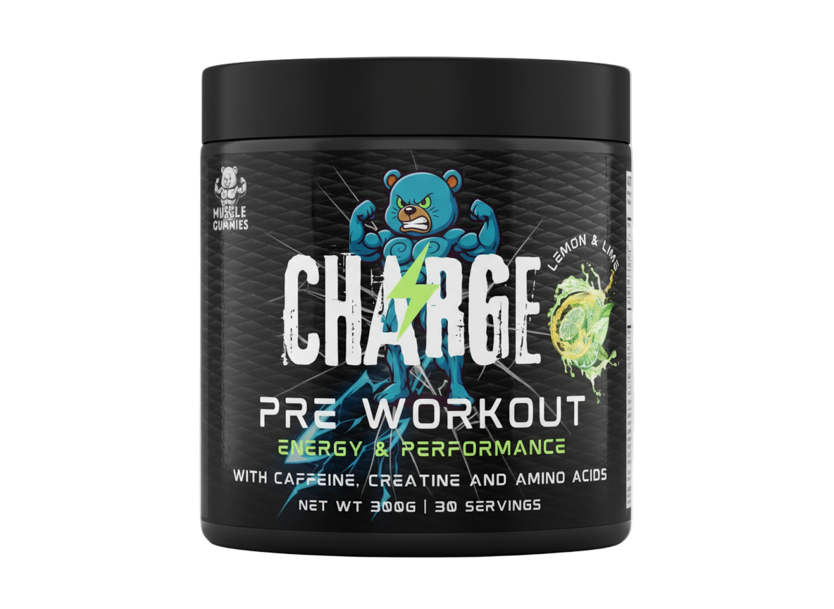 Muscle Gummies Charge Pre-Workout Powder Energy & Performance 300g Lemon Lime 30 Servings