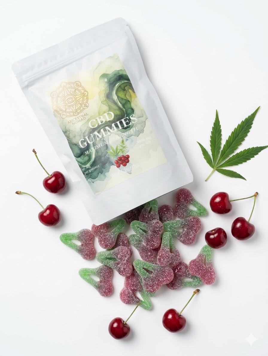 Ancestral Nomad CBD Gummies | Wild Cherry Flavour | 5000mg | Broad Spectrum | Natural Wellness Supplement UK