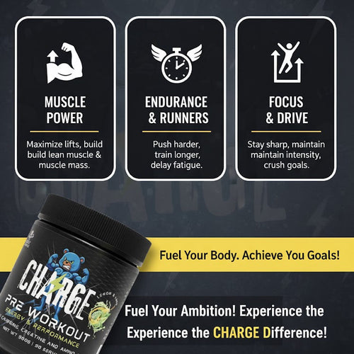 Muscle Gummies Charge Pre-Workout Powder Energy & Performance 300g Lemon Lime 30 Servings