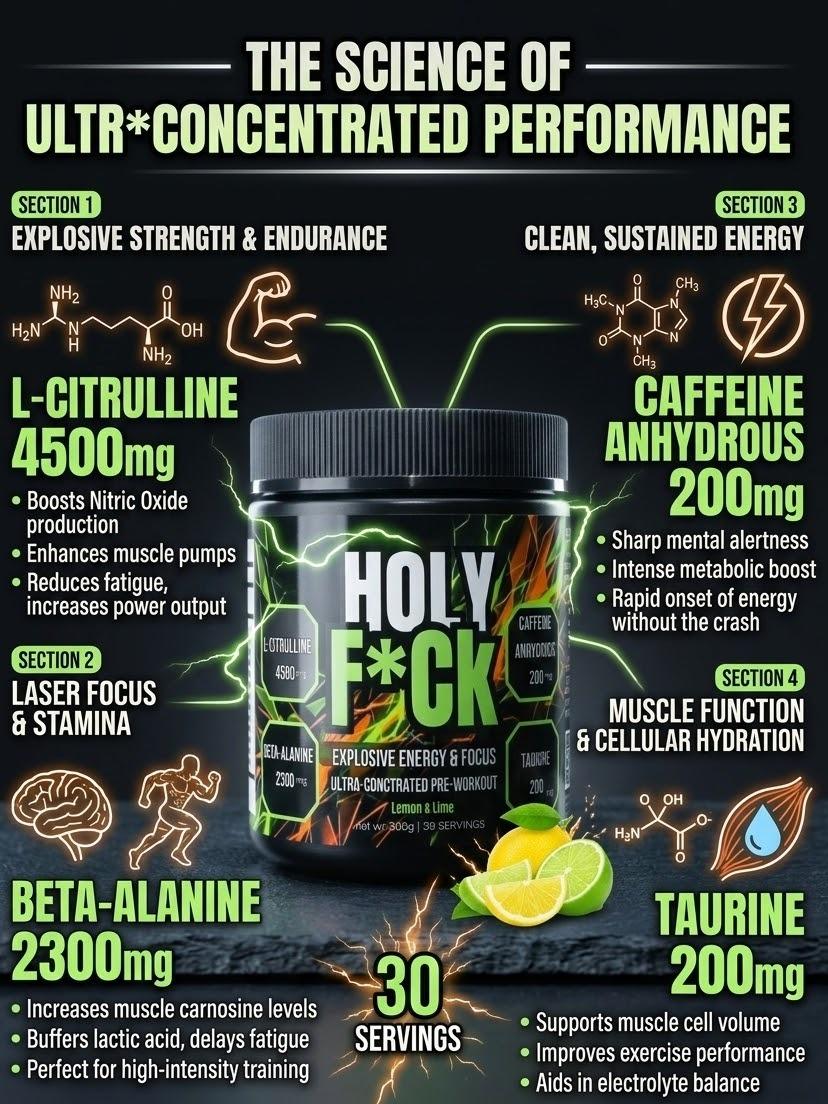 Holy F*ck Explosive Pre-Workout Powder | High-Stim Energy, Insane Pumps & Focus | 30 Servings - LEMON & LIME