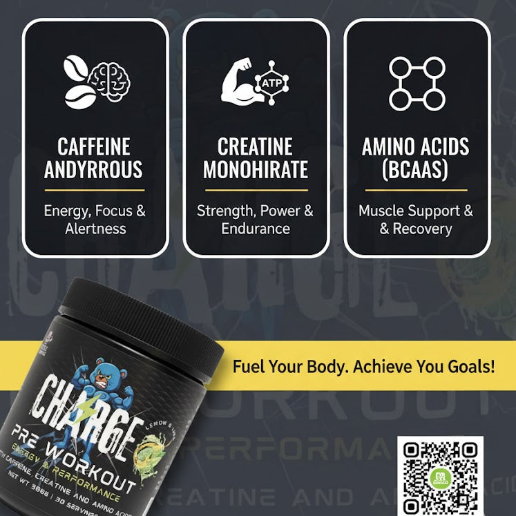 Muscle Gummies Charge Pre-Workout Powder Energy & Performance 300g Lemon Lime 30 Servings