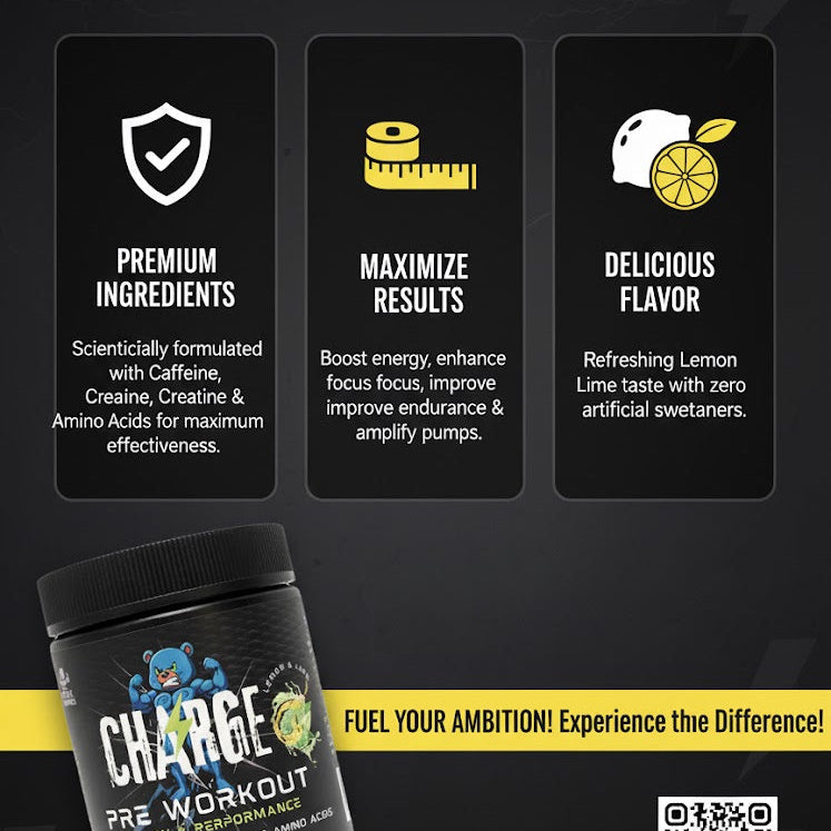 Muscle Gummies Charge Pre-Workout Powder Energy & Performance 300g Lemon Lime 30 Servings